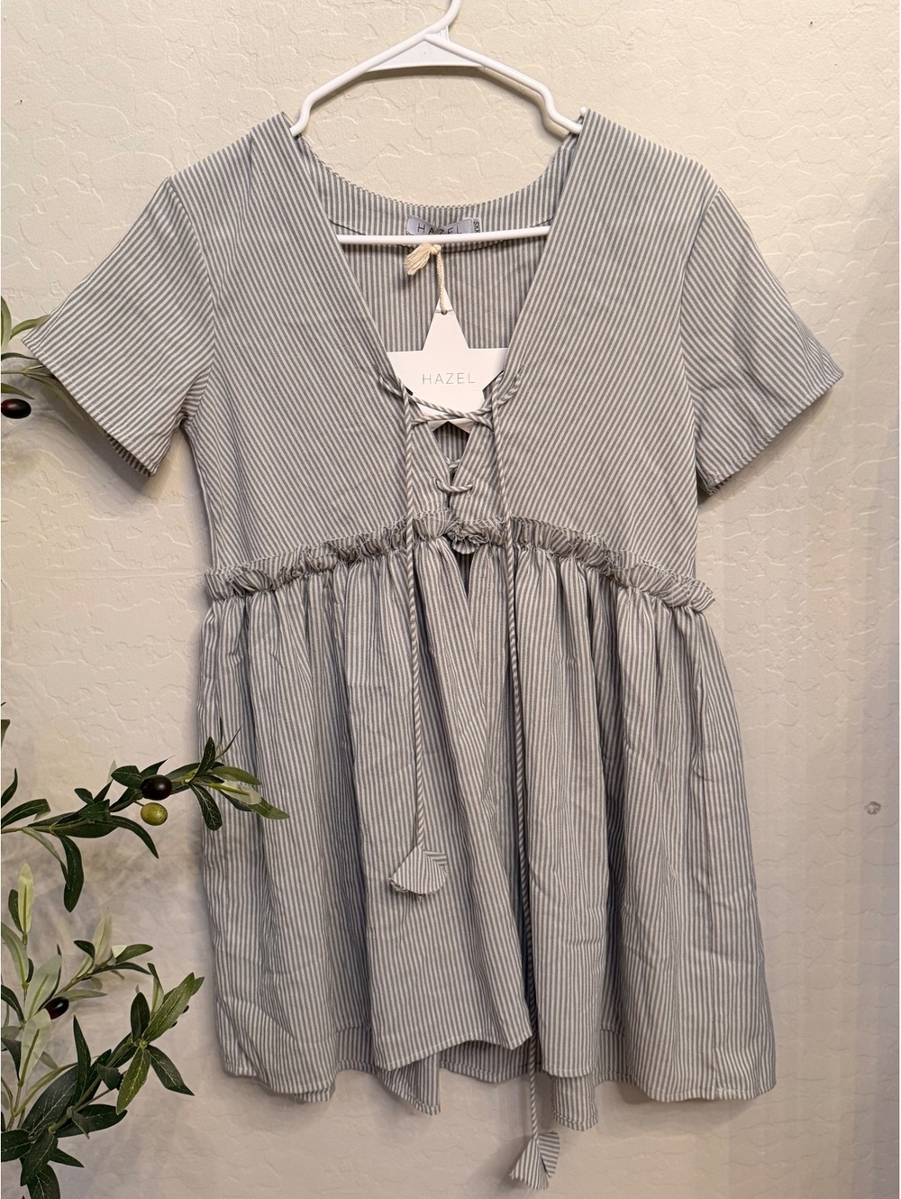 NWT Hazel Striped Lace Up Mini Babydoll Dress